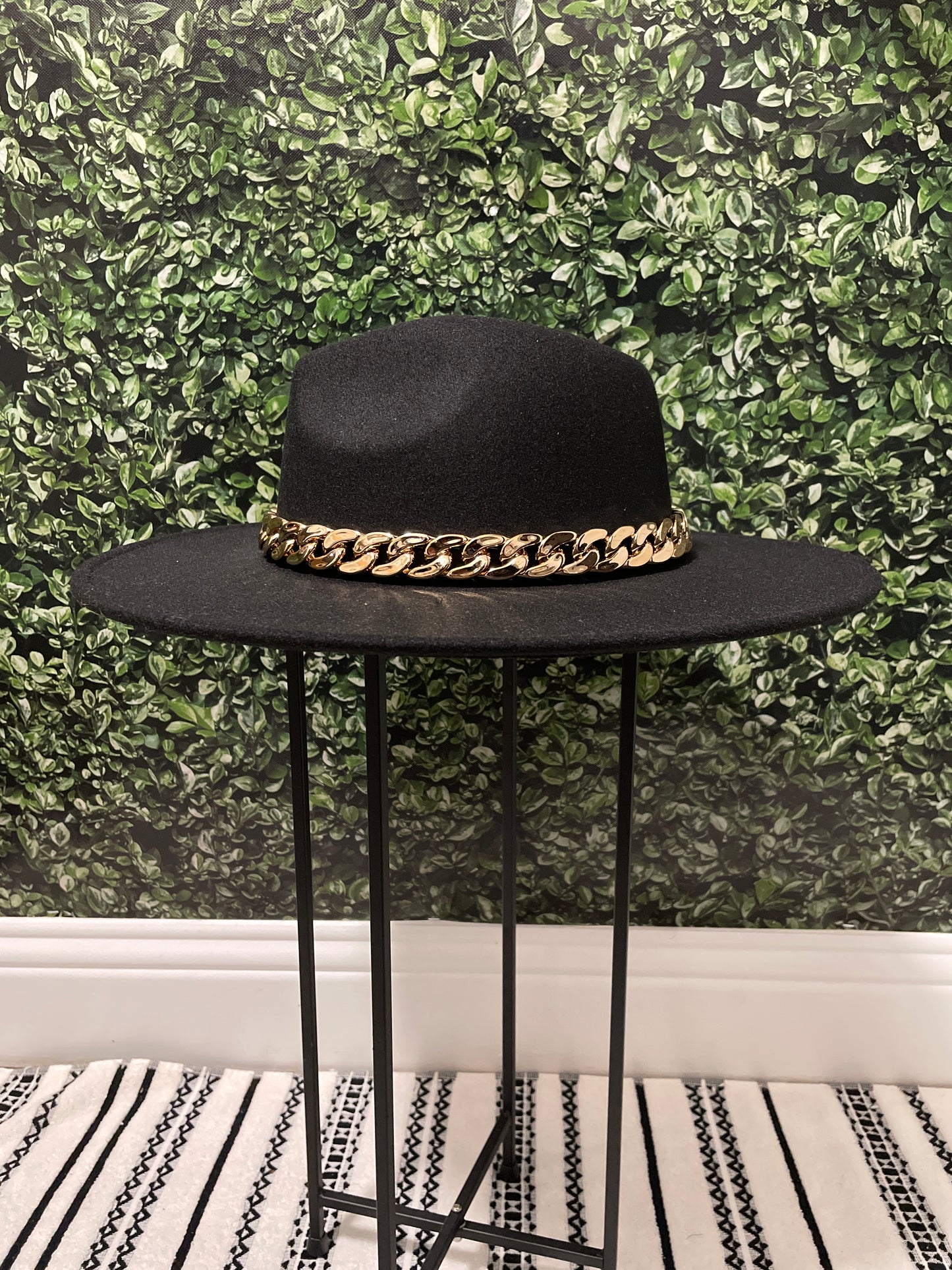 Black Fedora with gold chain