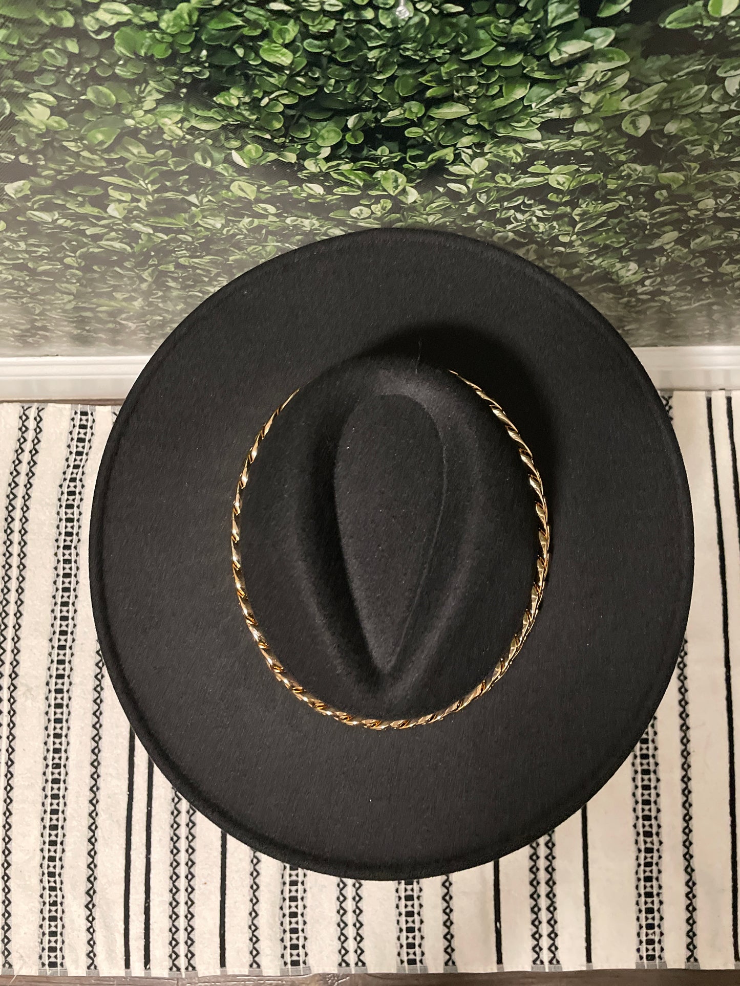 Black Fedora with gold chain